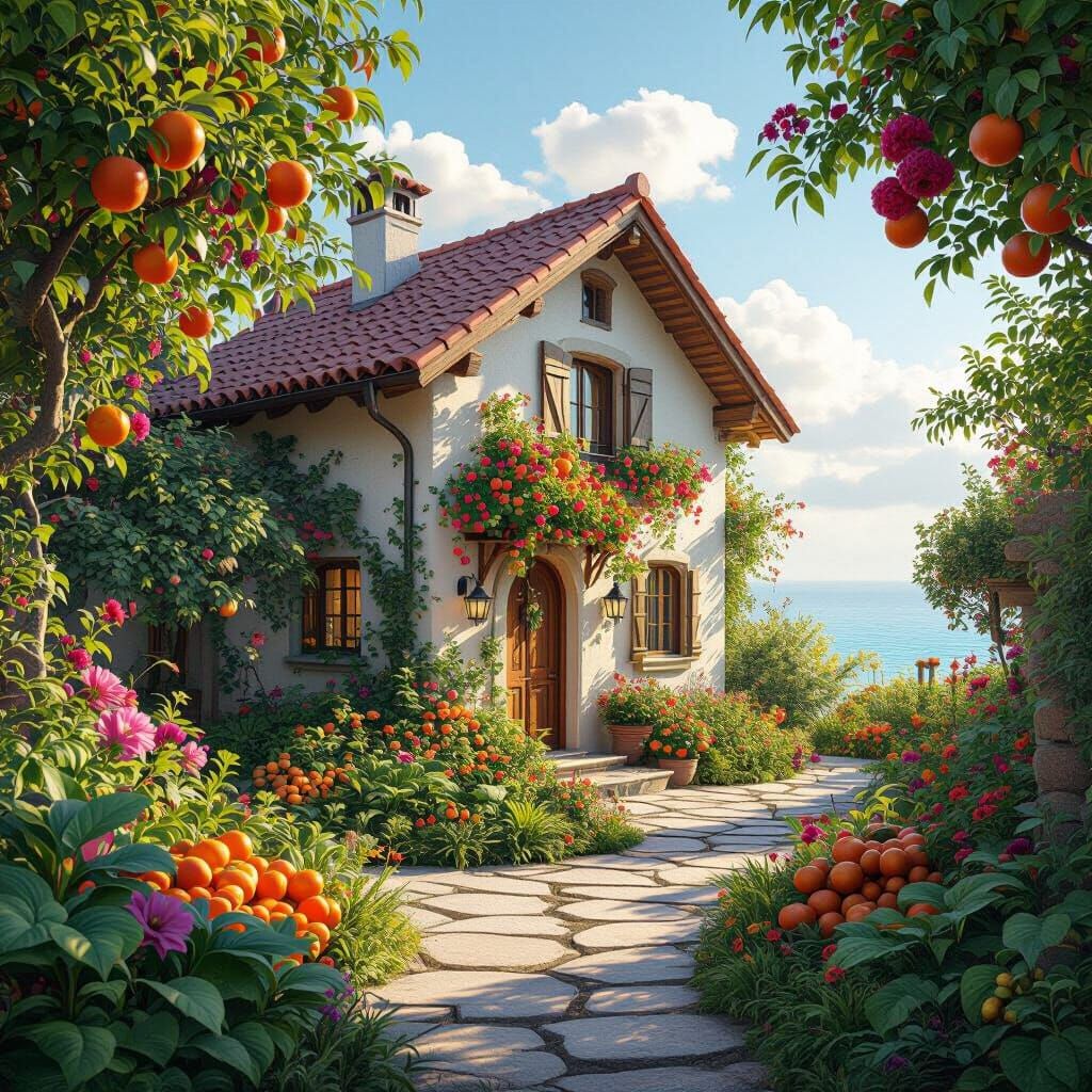 Modern Seaside Village House in Lush Garden