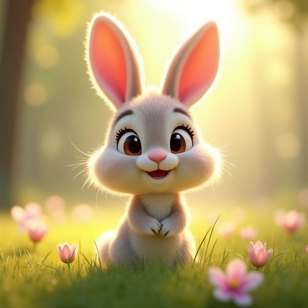 Surreal Baby Bunny Reveals Sunny Meadow Wonderland
