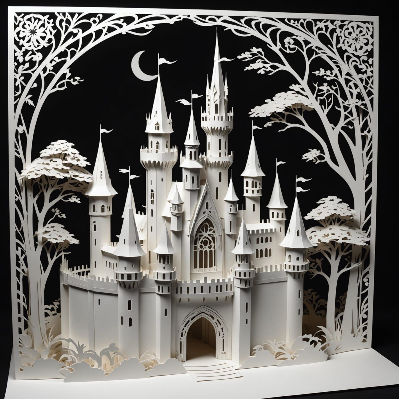Kirigami Castle in Arthur Rackham Style