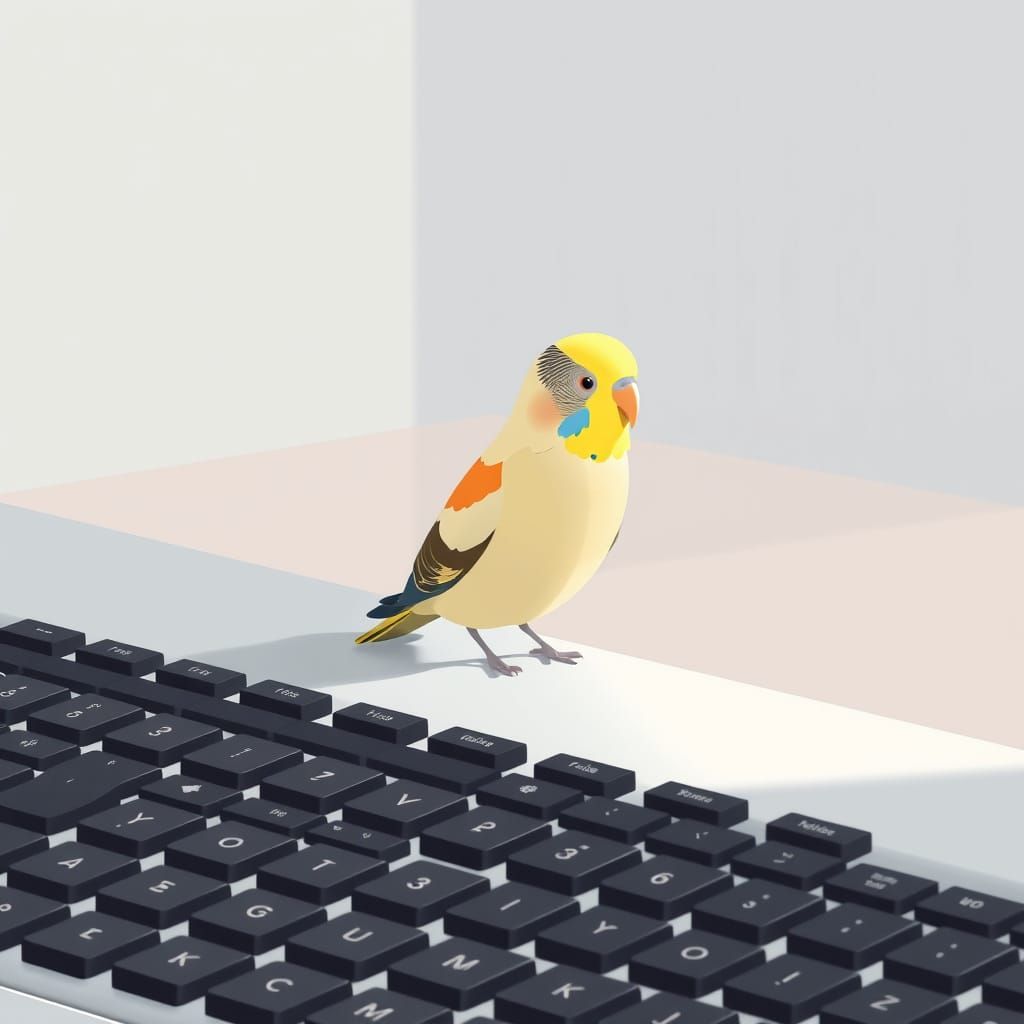 Bird on Keyboard in Minimalist Style