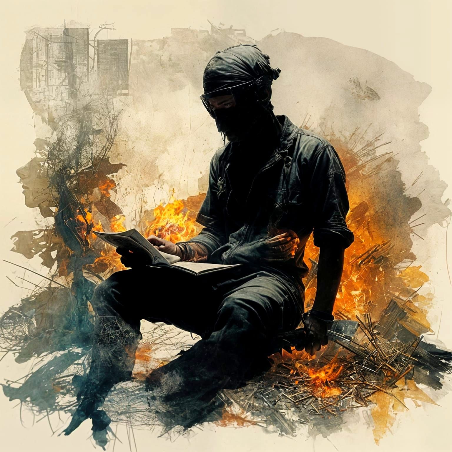 Blindfolded God of Censorship in Bonfire Shadow