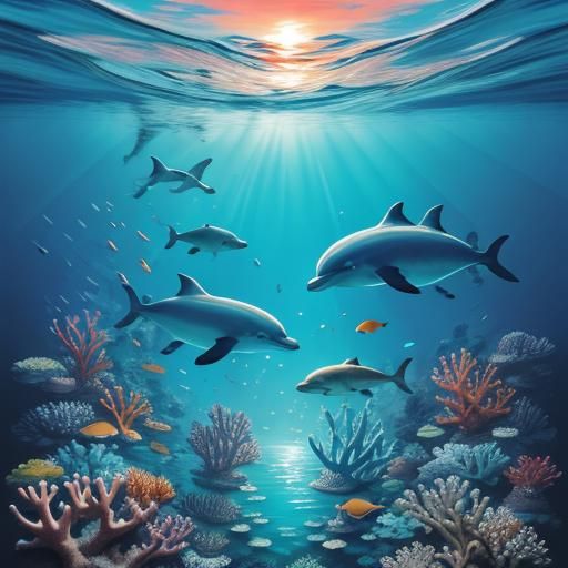 Double Exposure: Dolphin's Underwater Dance in Colorful Pain...