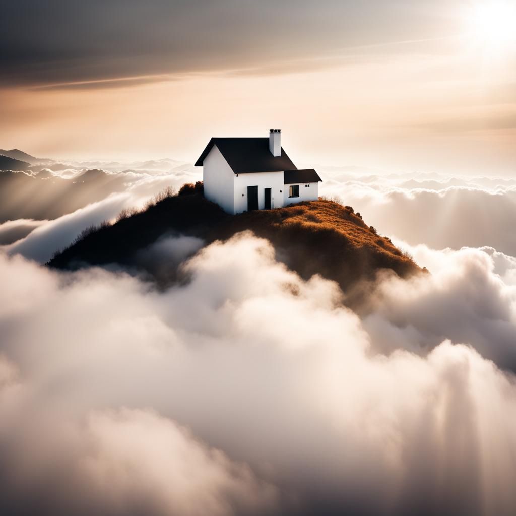 Abstract House Above the Clouds in Divine Light
