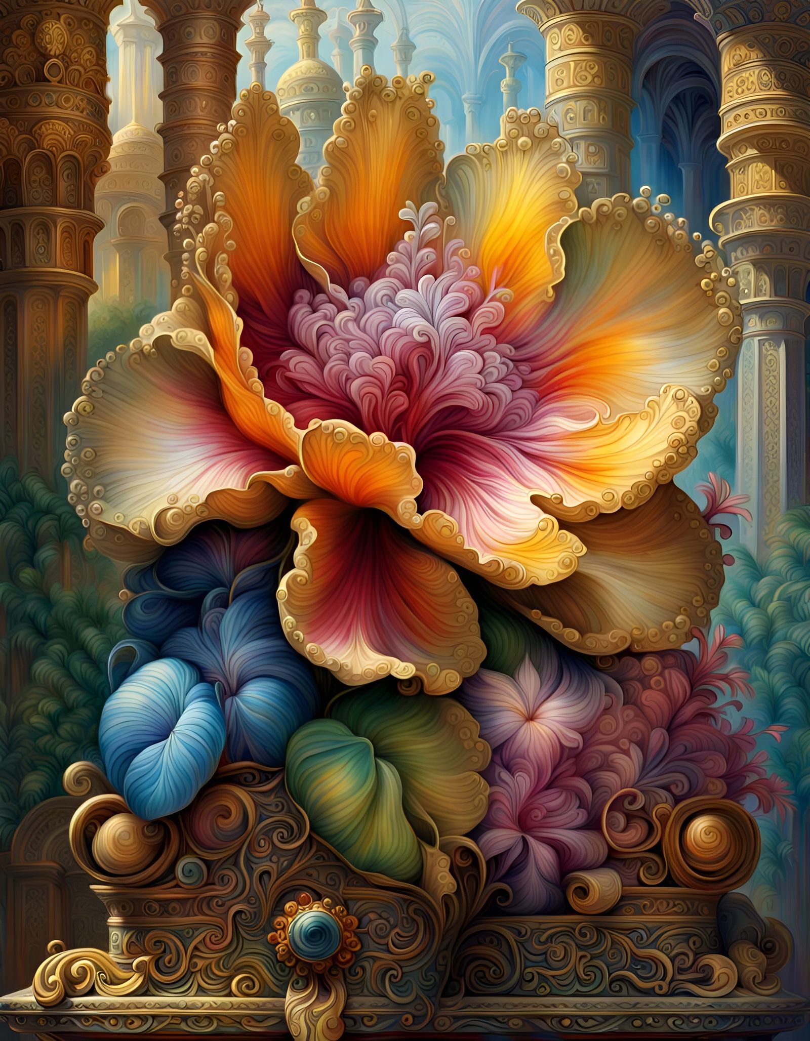 Tropical Flower in Minoan Palace: Hyperdetailed Art