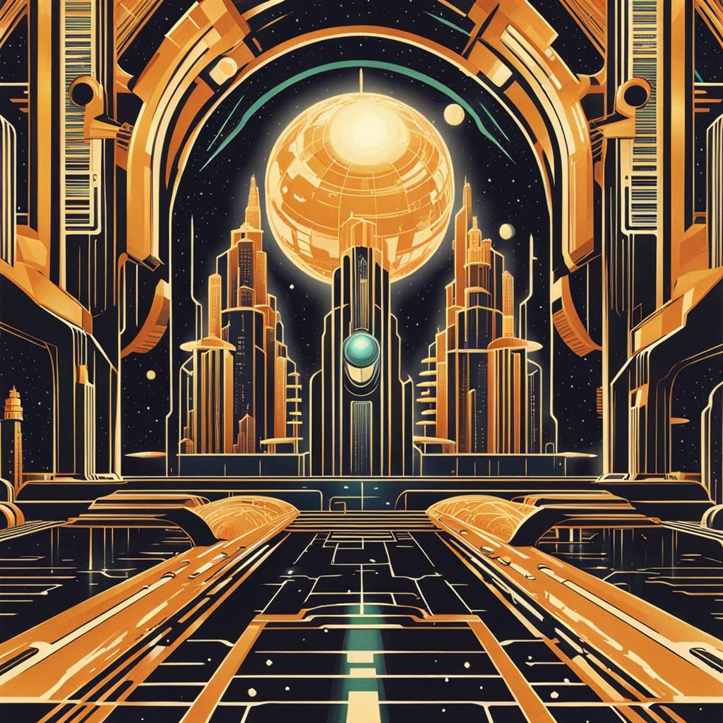 Retro Futuristic Science Fiction in Art Deco Style