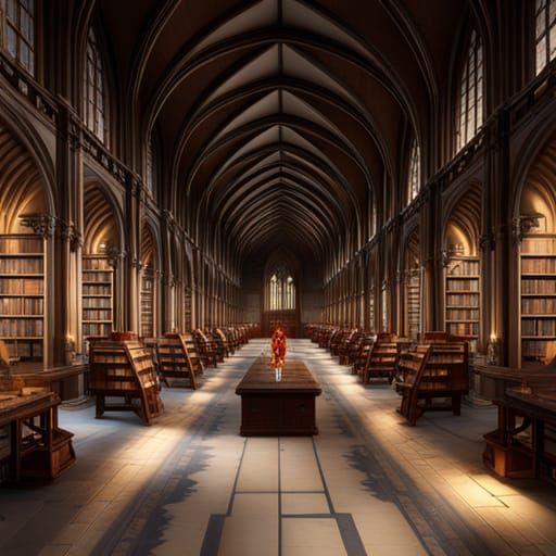 Medieval Library in Digital Art with Dynamic Lighting