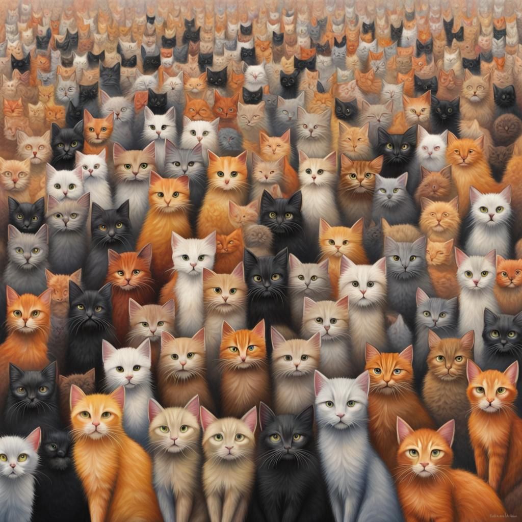 Kitten Crowd Overwhelms City in Abstract Style