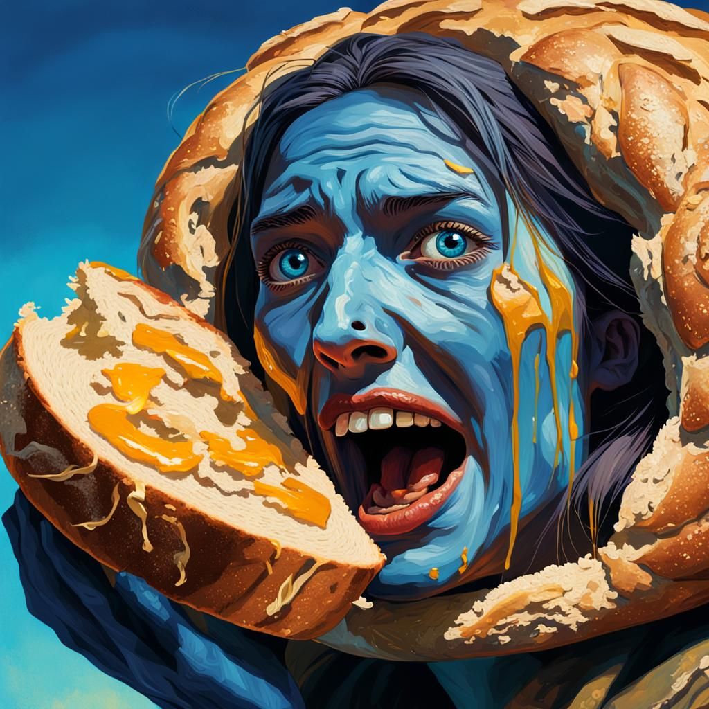 Surreal Woman Emerges From Bread Loaf in Fantasy Art