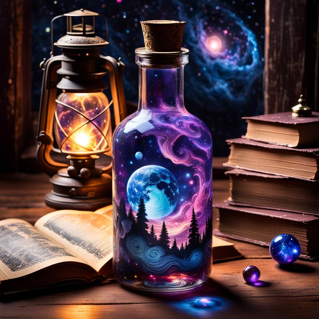 Cosmic Galaxy Trapped Inside Glass Bottle