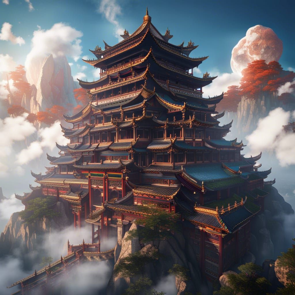 Heavenly Chinese Palace Soaring Above Clouds