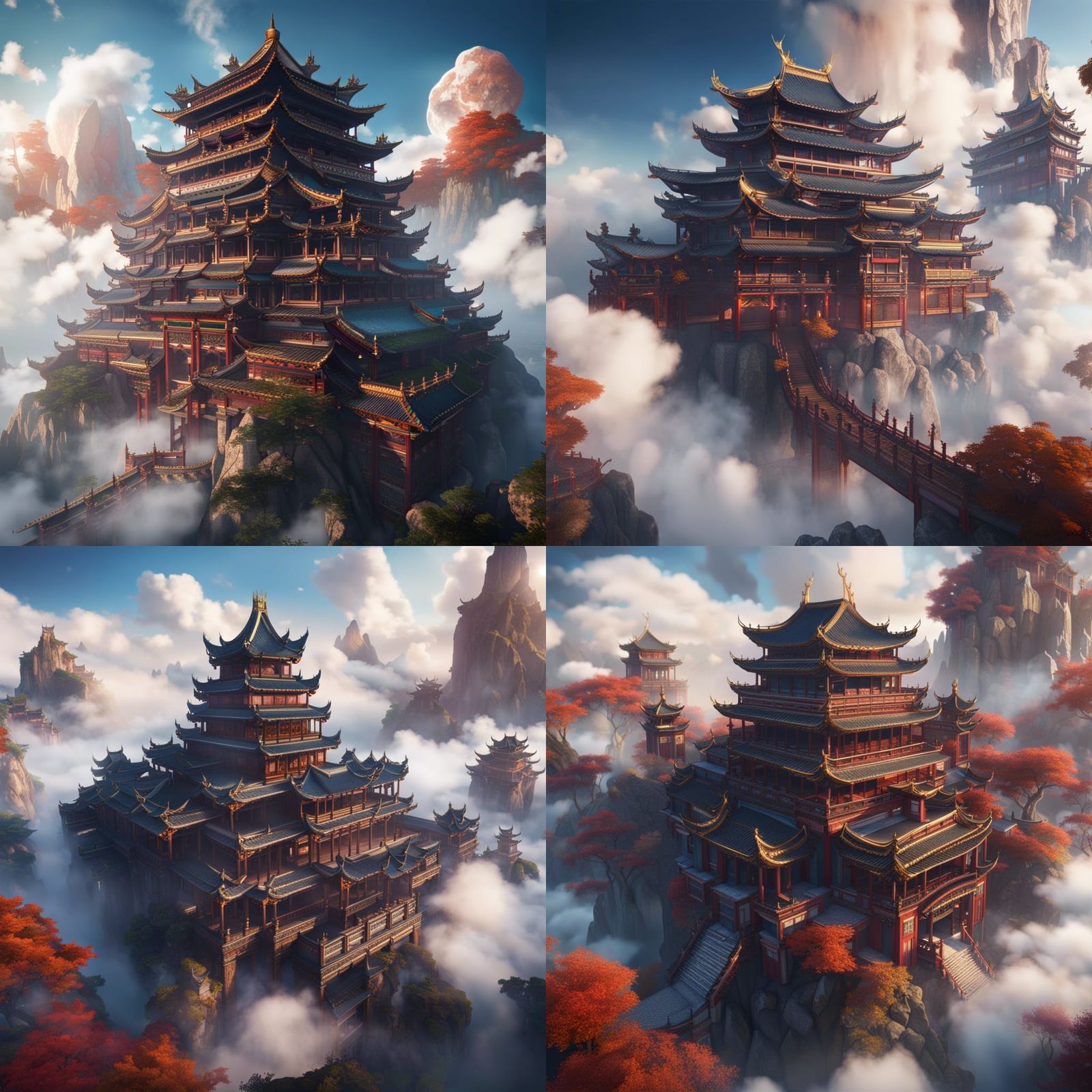 Heavenly Chinese Palace Soaring Above Clouds