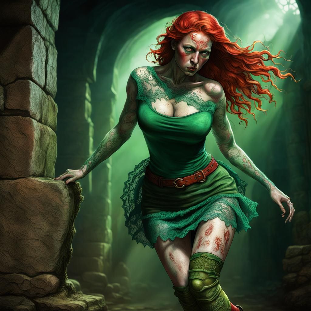 Ginger Haired Woman in Dungeon: Hyperrealistic Art