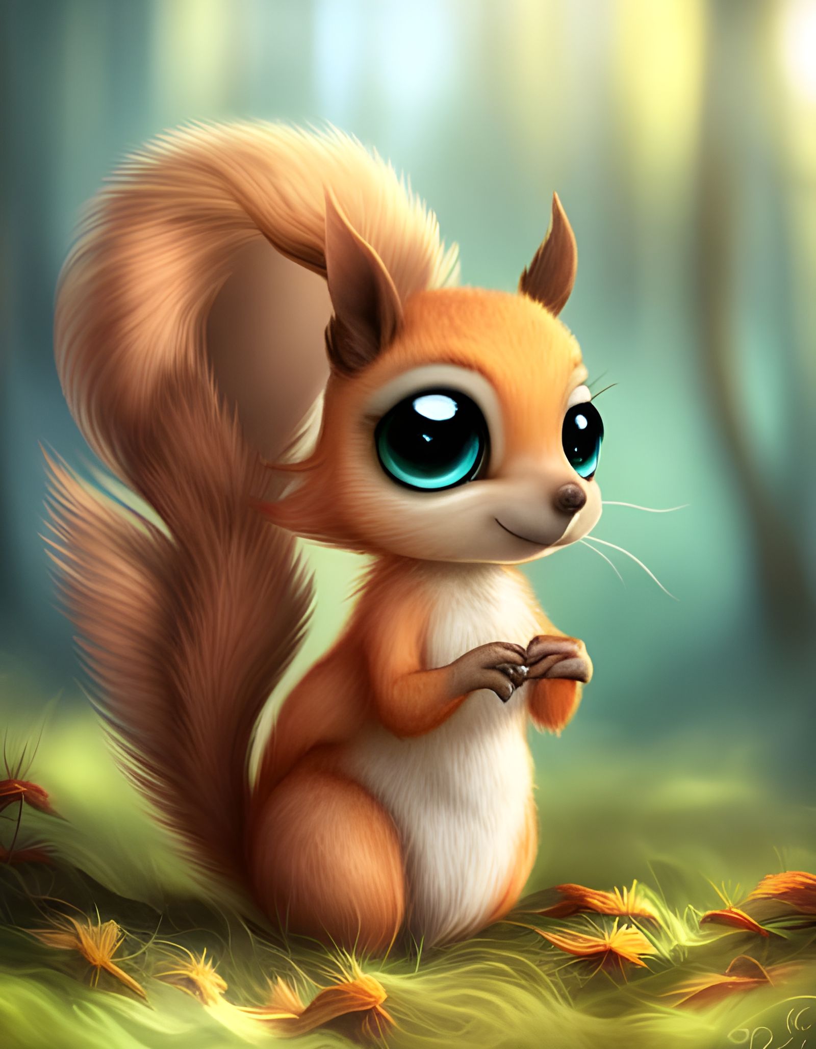 Chibi Squirrel with Elemental Aura in Digital Art