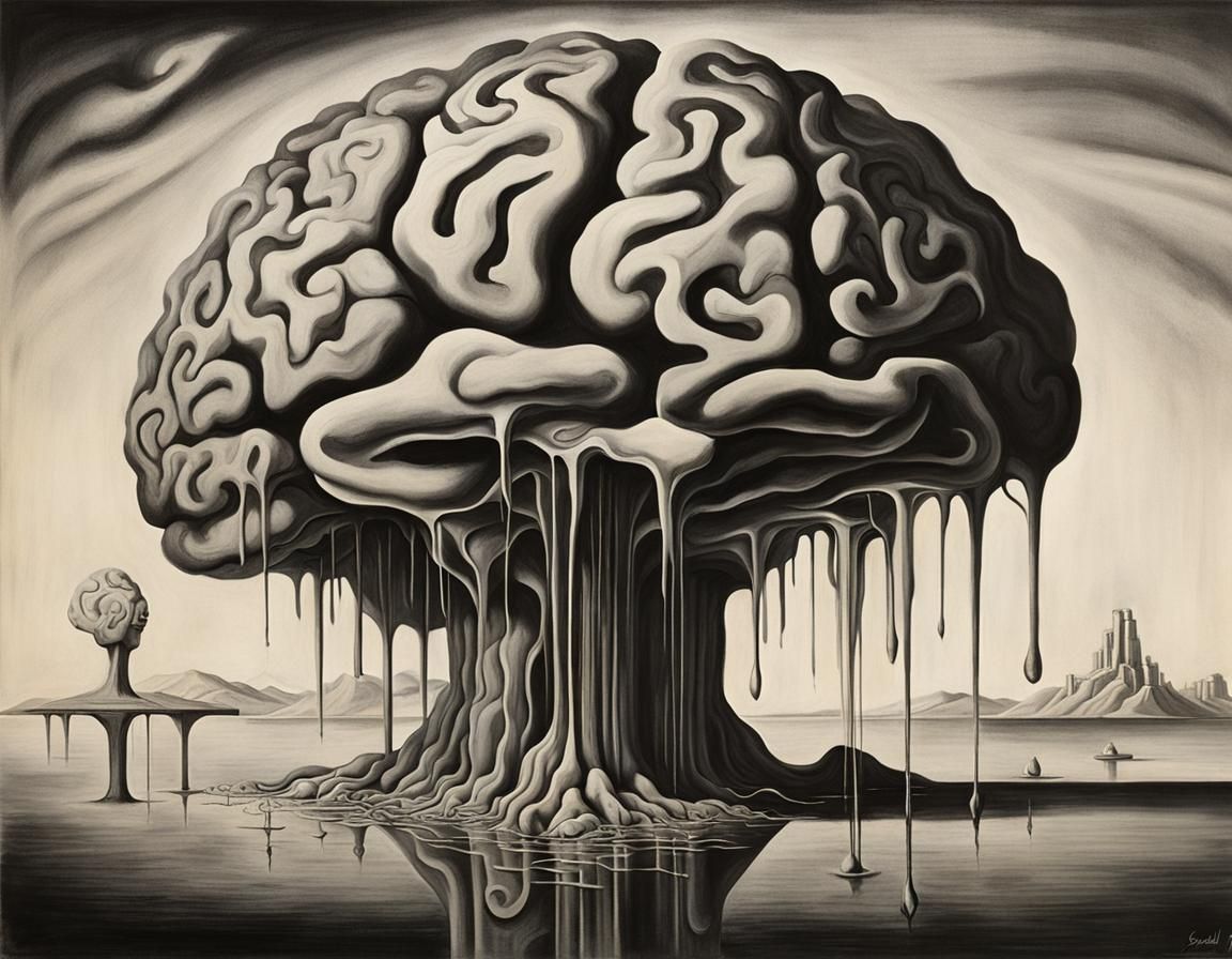 Surreal Brain Matter Melting: A Dali-esque Masterpiece