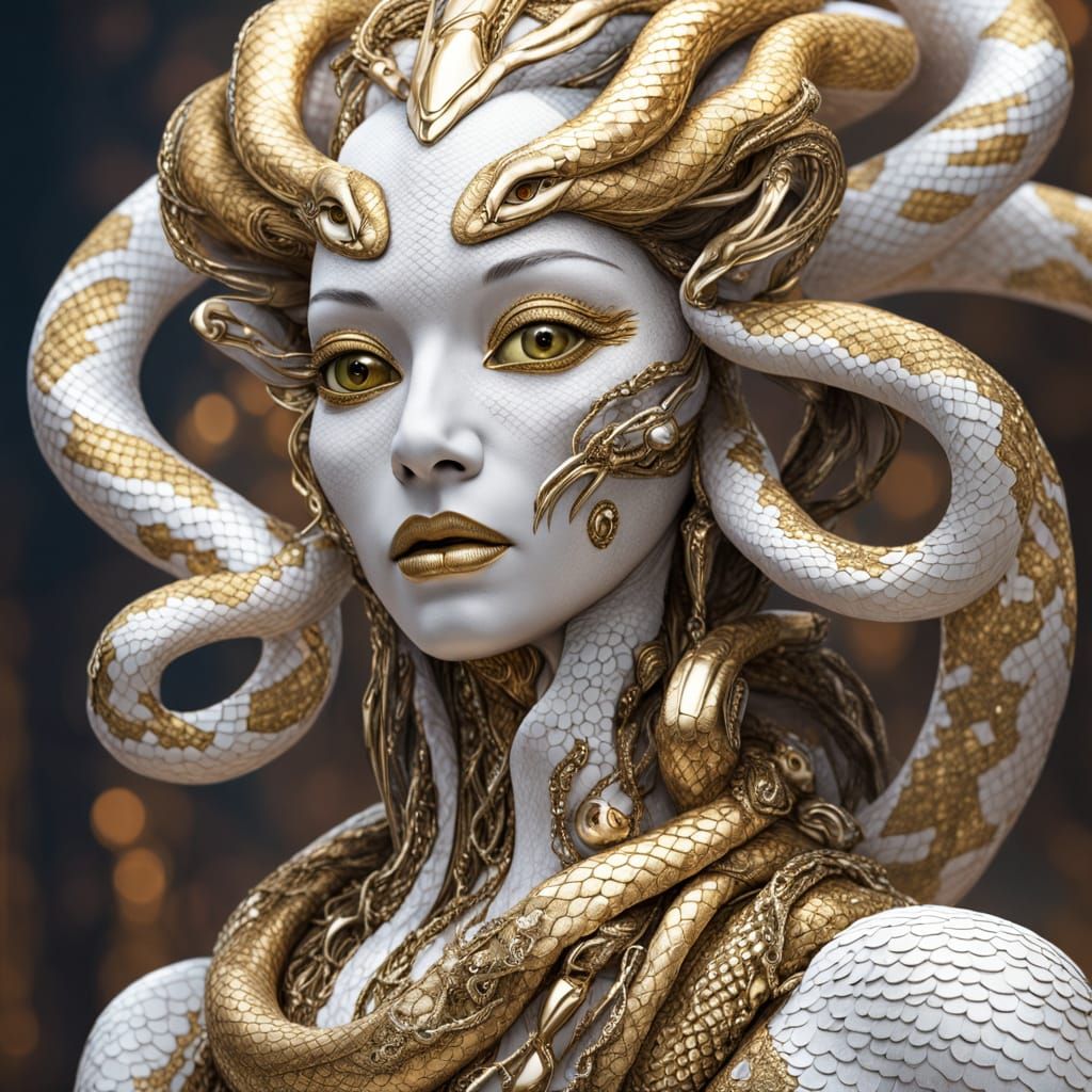 Surreal Snake-Human Hybrid Reveals Exotic Face in Gold Scale...