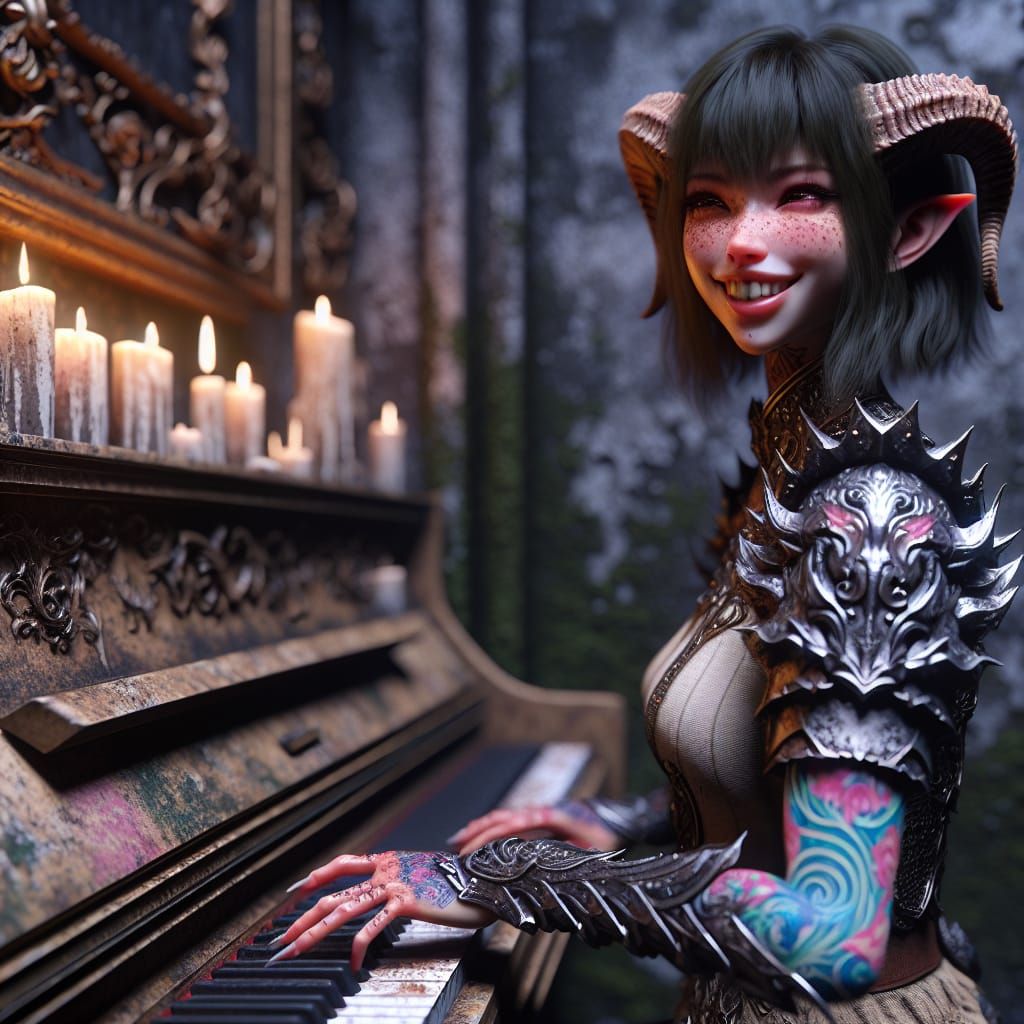 Demonic Anime Pianist in Ornate Swamp, 8k