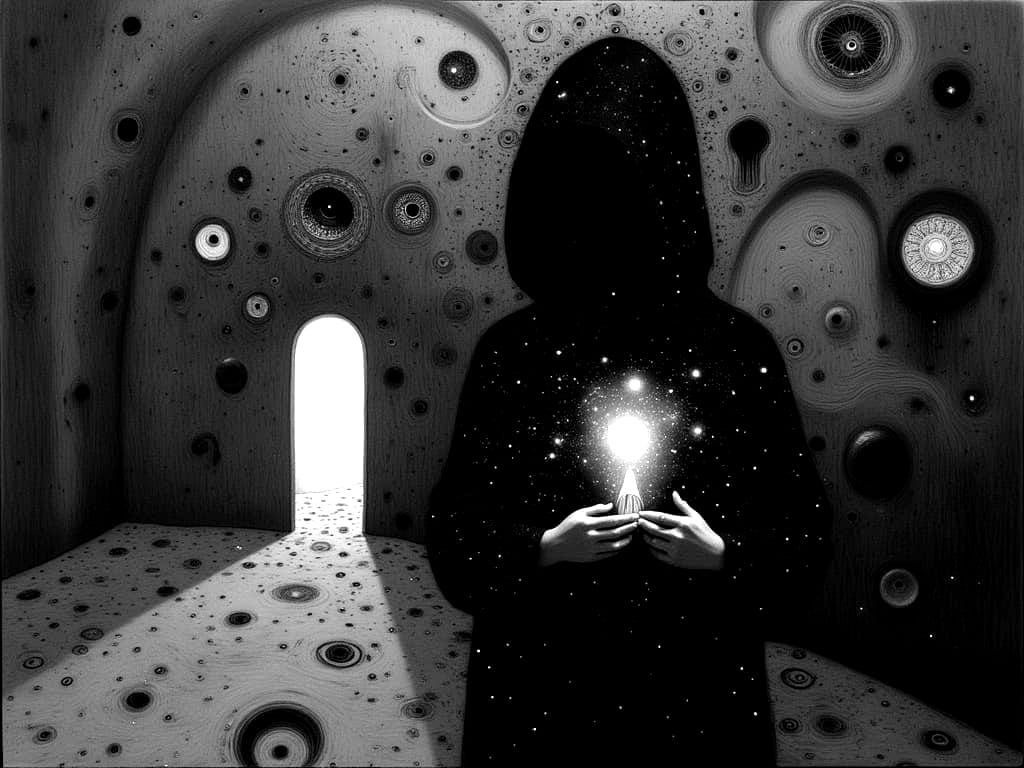 Mysterious Figure Unveils Infinite Cosmic Corridor