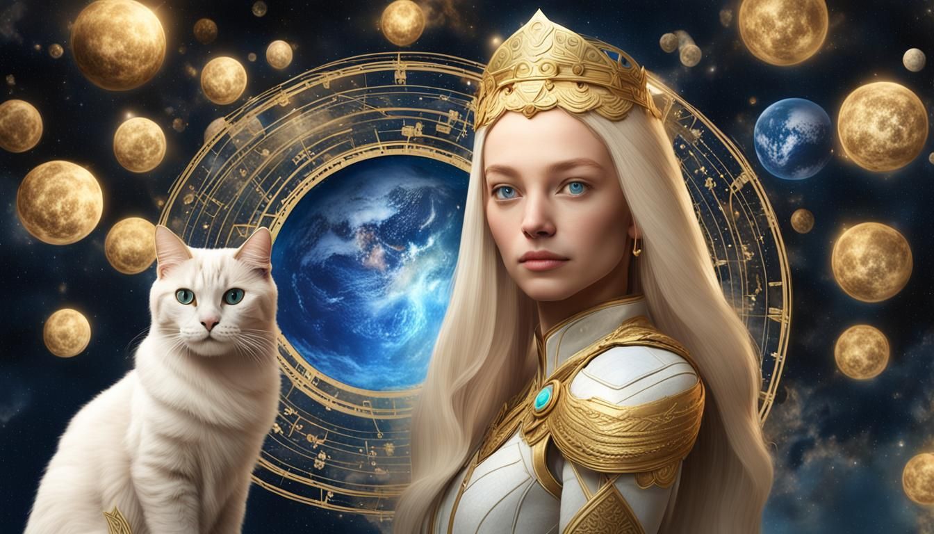 Pleiadean Princess Portrait with Temple and Fountain