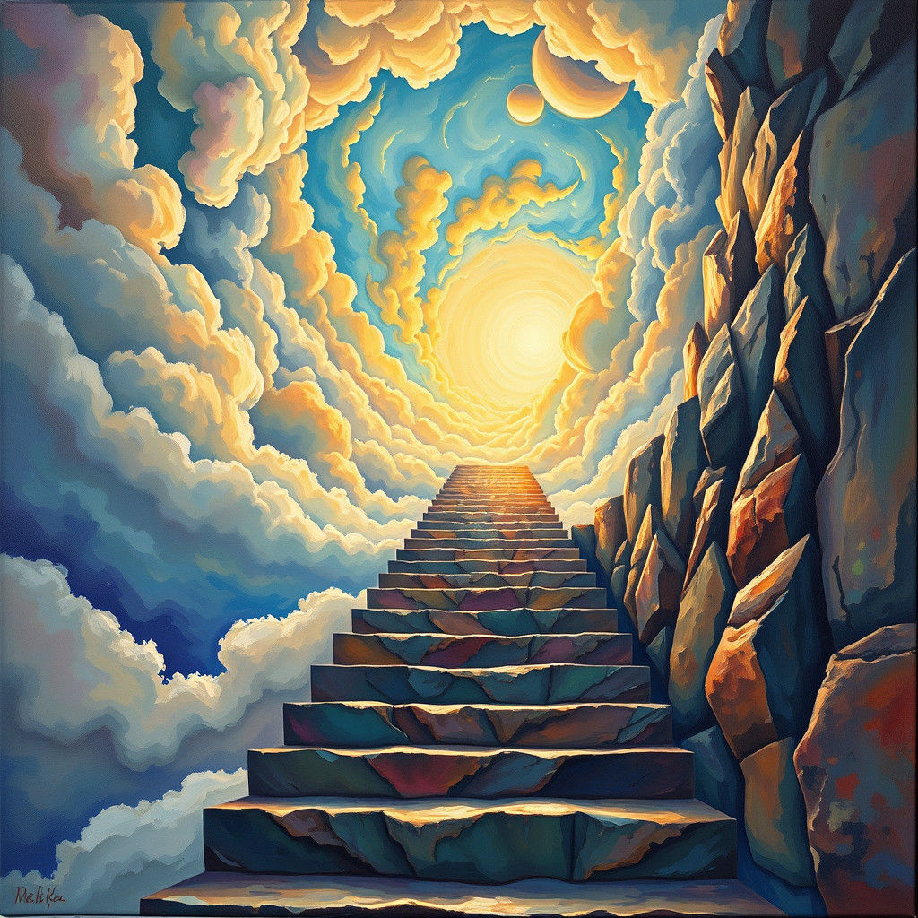 Heavenly Stairway in Expressive Gouache Style