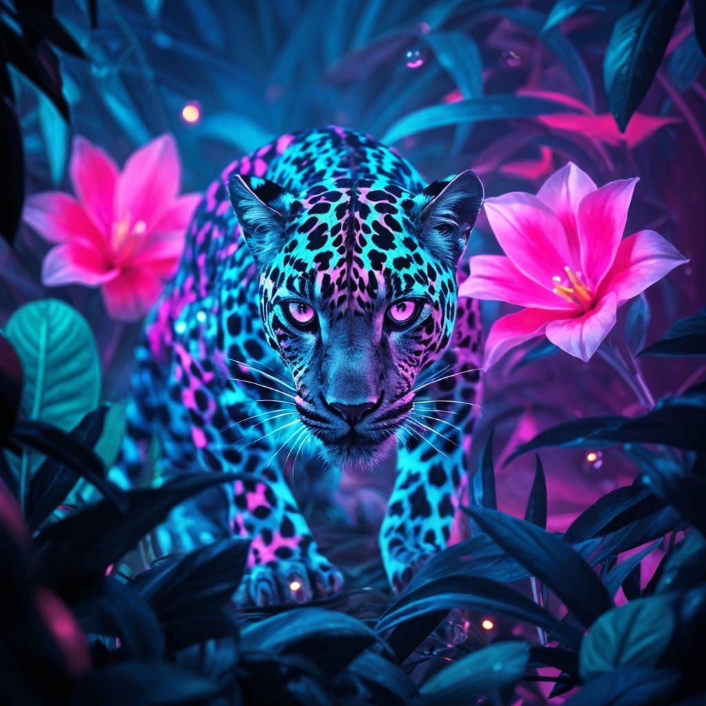 Electric Leopard in Neon Jungle