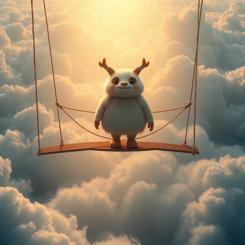 Whimsical Plush Monster under Celestial Glow