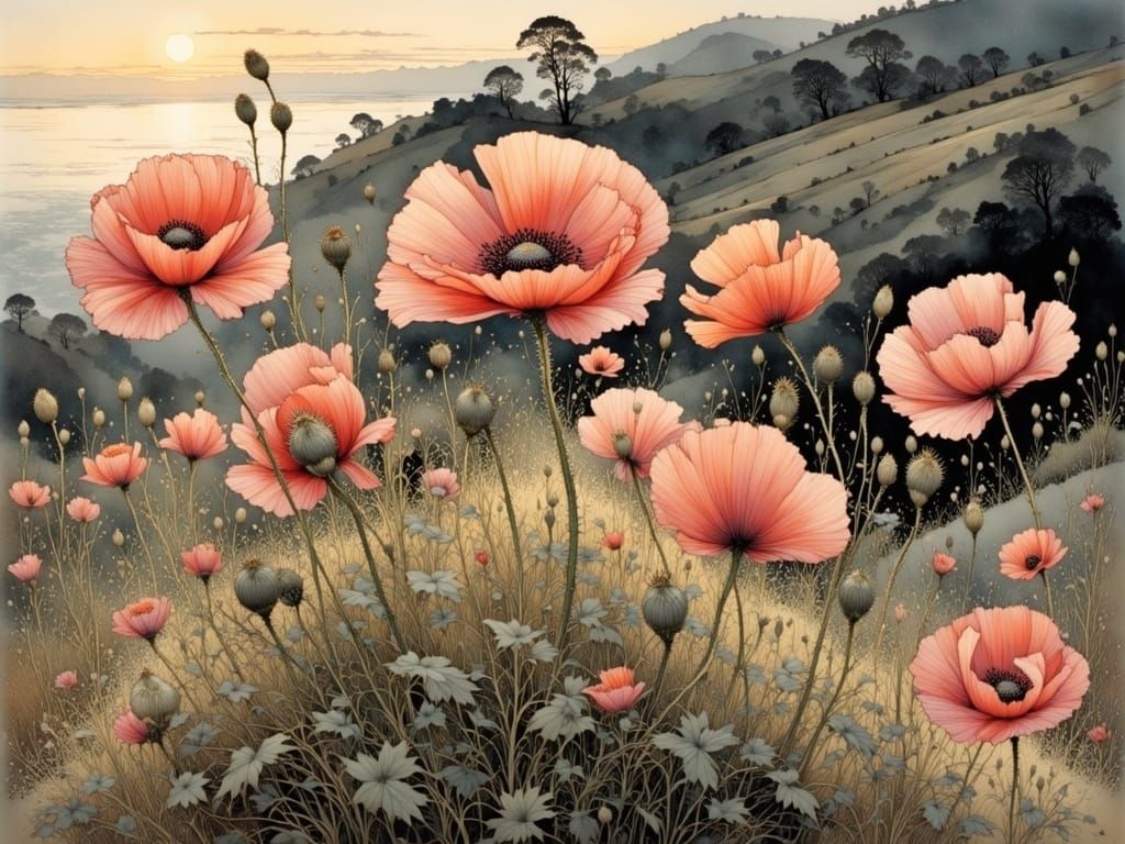 Romantic Poppies in Soft Evening Glow
