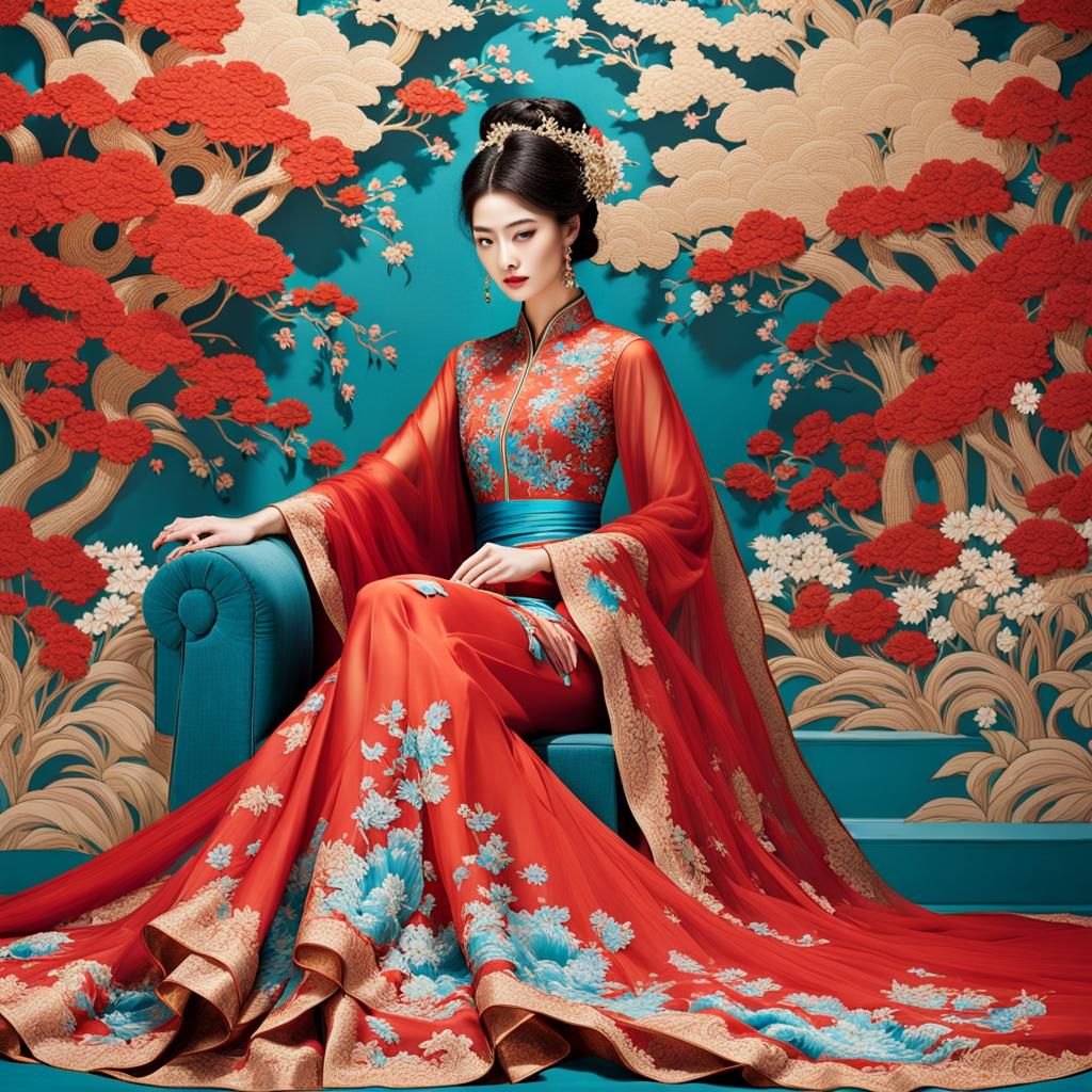 Crimson Tapestry: A 3D Anime Art Portrait