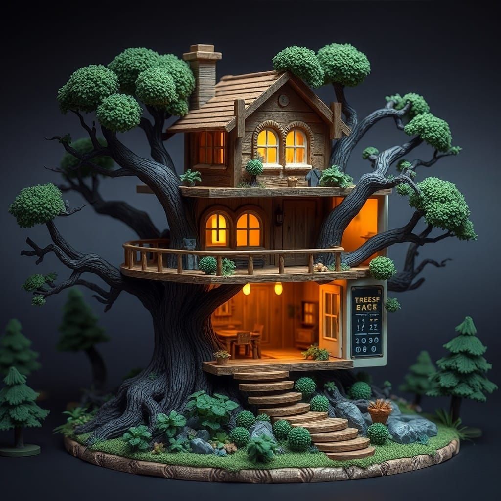 Fantasy Microwave Treehouse Diorama in 8k