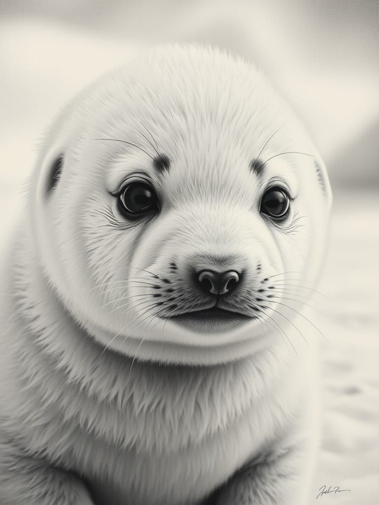 Timeless Monochrome Portrait of Young Seal Pup