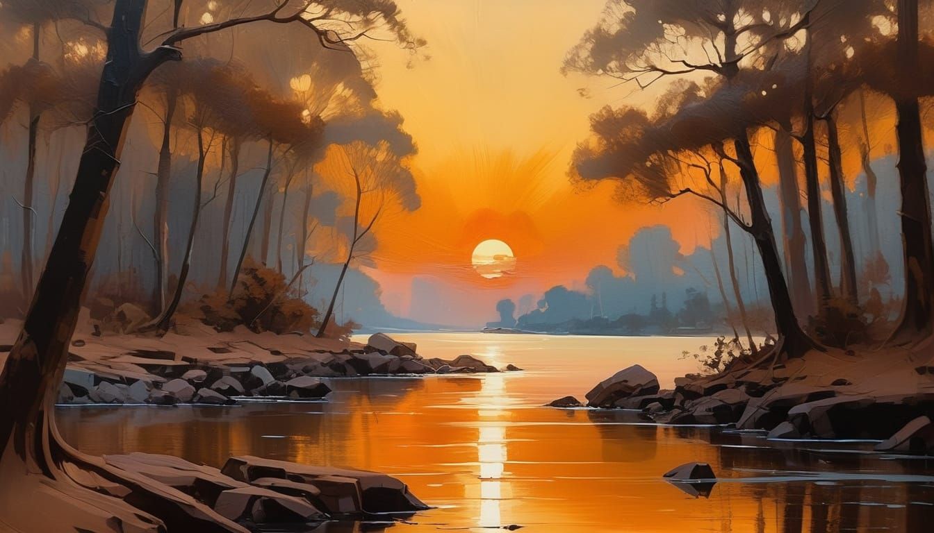 Vibrant Abstract Seascape with Earthy Tones and Bold Brush S...