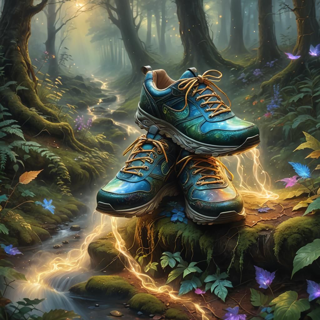 Ethereal Shoes on Misty Forest Path
