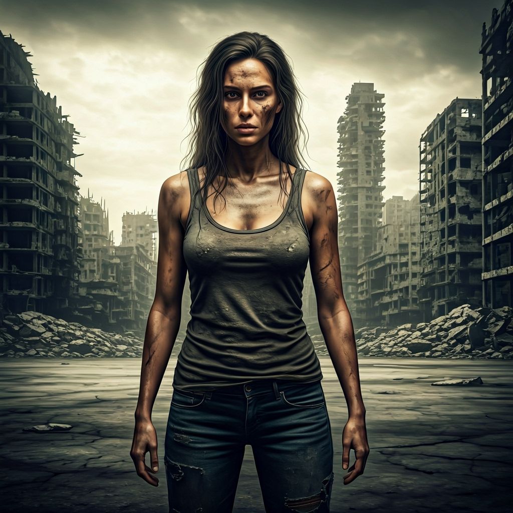 Wasteland Explorer in Somber Digital Art Style