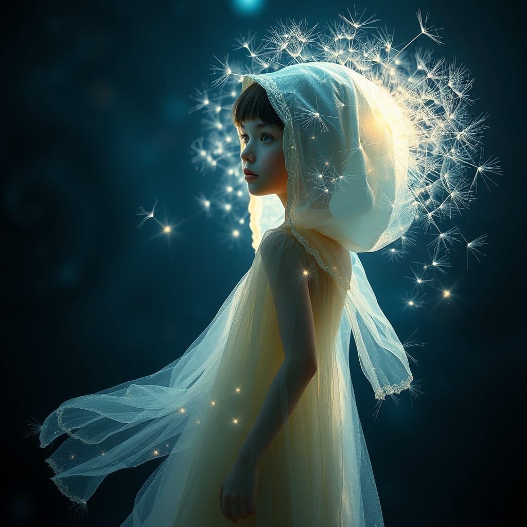 Ethereal Goddess Emerges from Glowing Dandelion in Celestial...