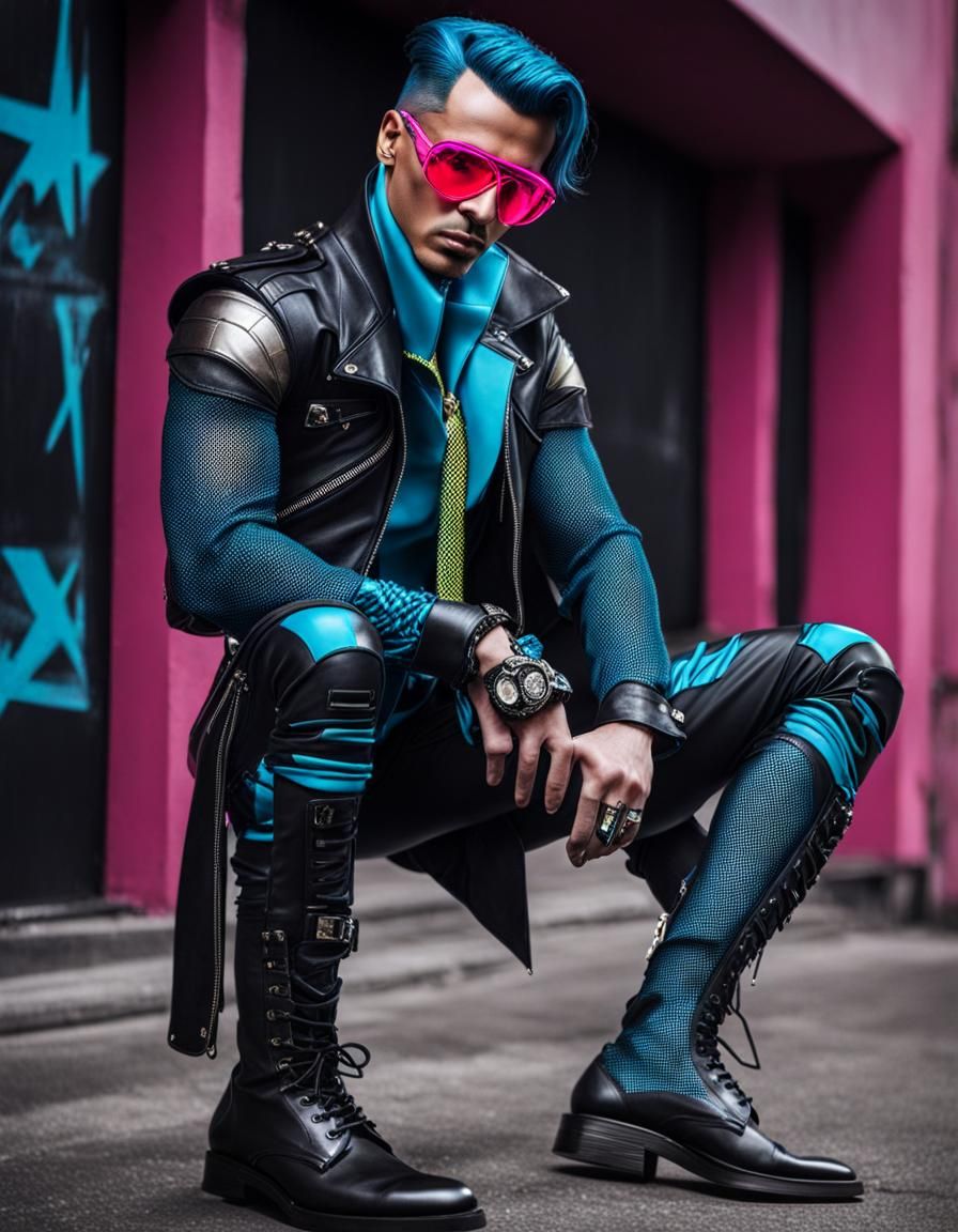 Cyberpunk Fashion Model in 1940s Style