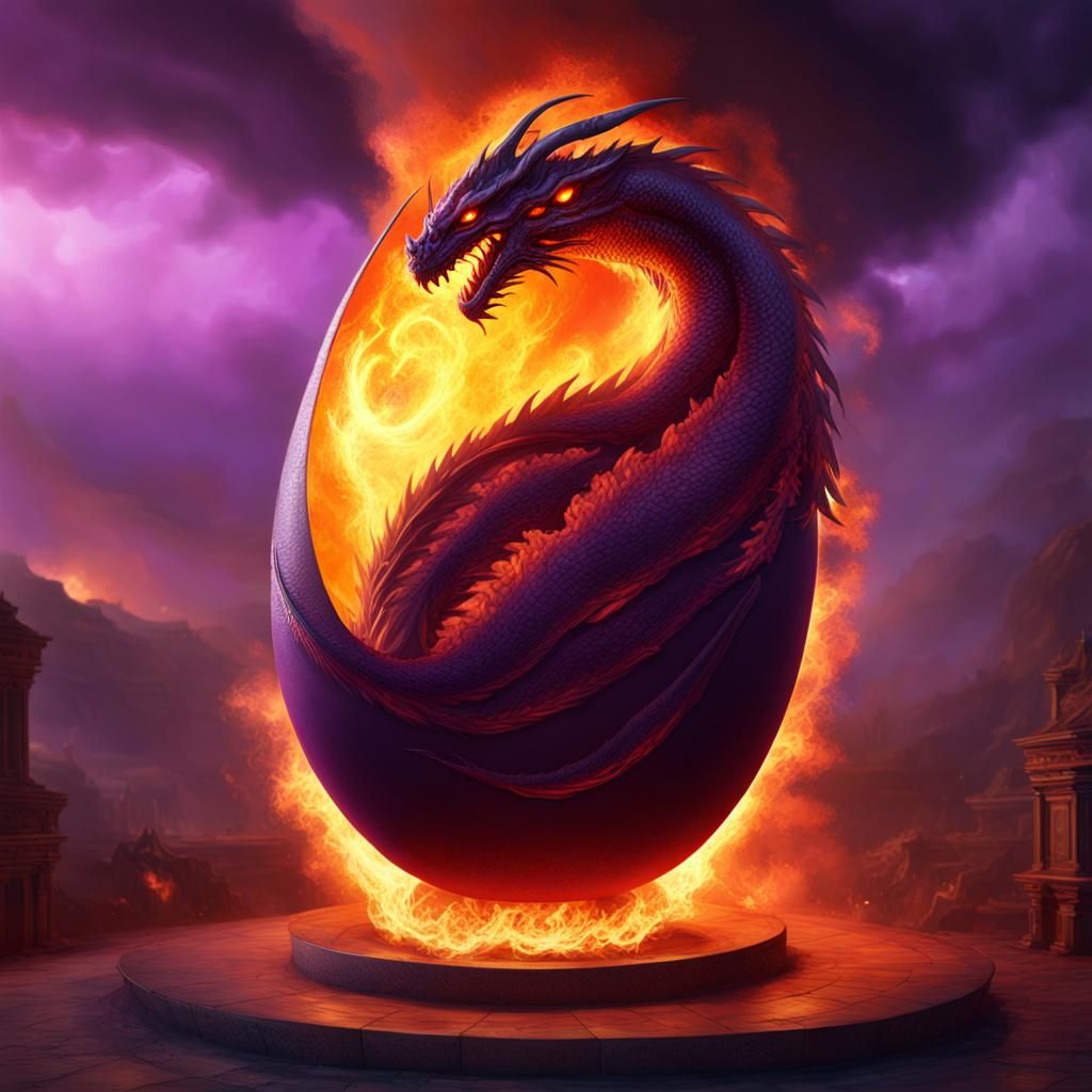 Fire Dragon Egg in Fiery Tornado, Dark Fantasy Art