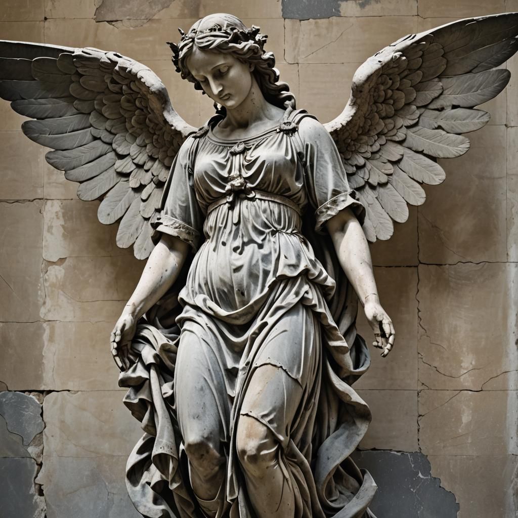 Dramatic Angel Statue in Neoclassical Style