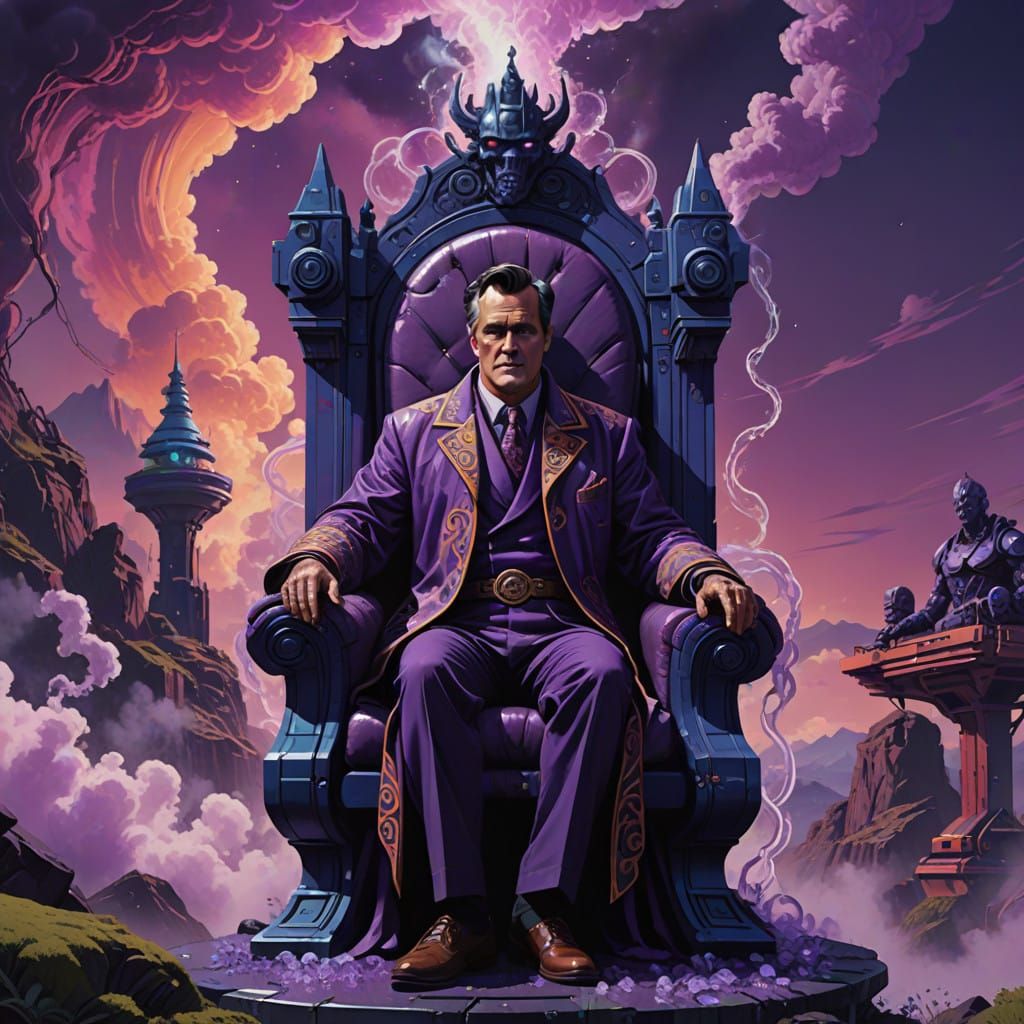 Bruce Campbell King in Vibrant, Psychedelic Fantasy Realm