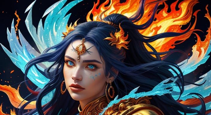 Fire and Ice Goddess in Alcohol Ink Style