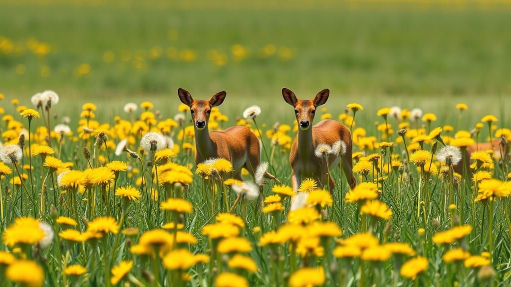 Sunlit Dandelions in a Serene Landscape
