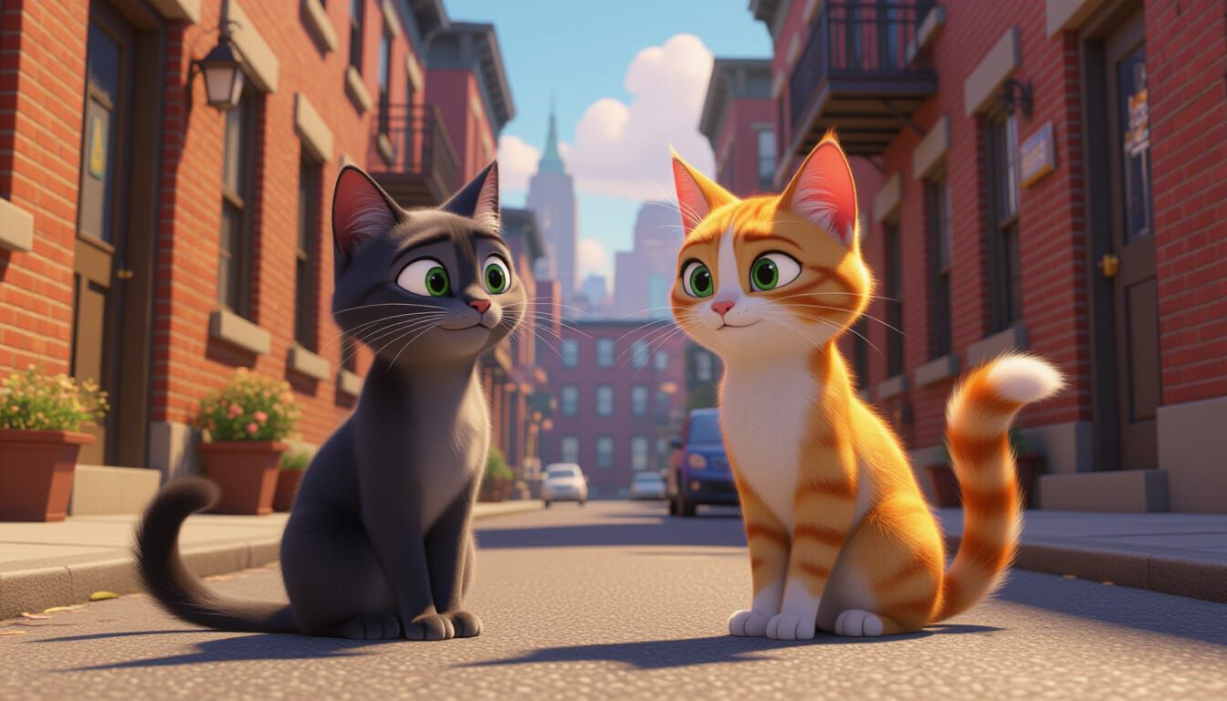 Street-smart alley cat and a pampered house cat