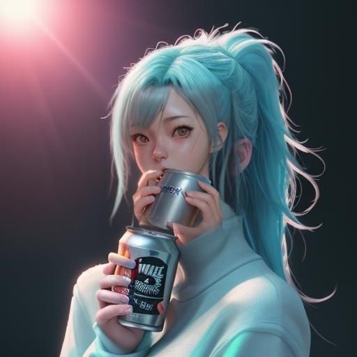 Cute Anime Girl Drinking Beer in 3D Art Style