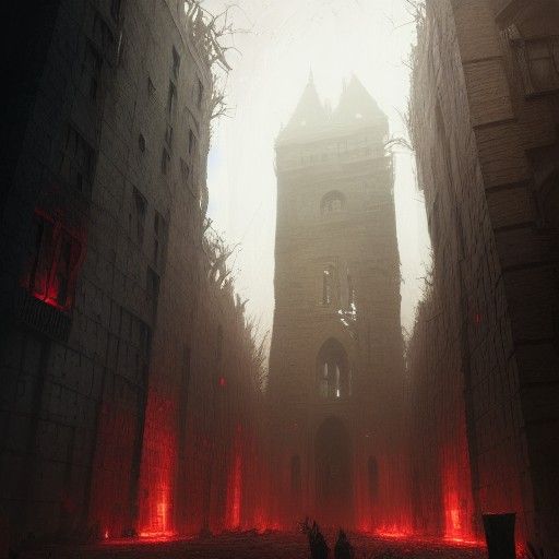 Blood-soaked Tower in Dark Fantasy Style