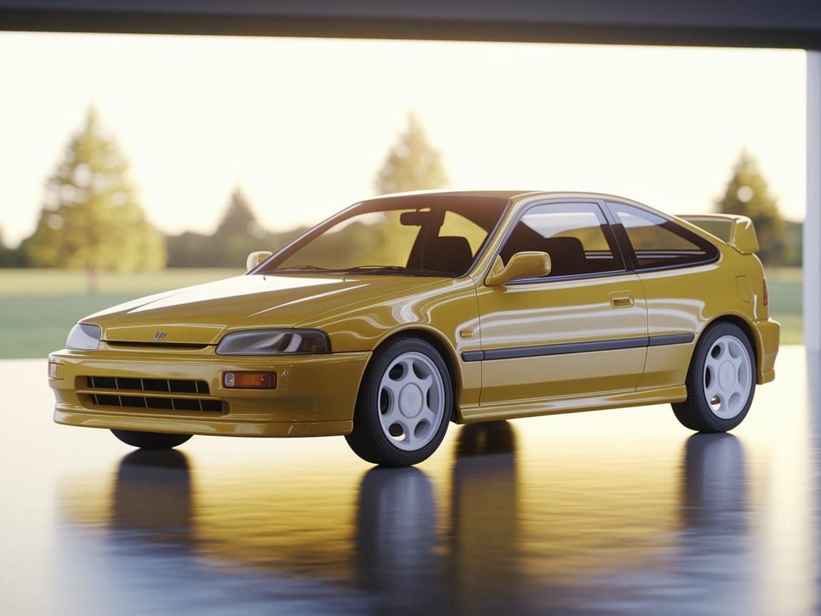 Sleek 90s Yellow Hot Hatch in a Well-Lit Garage