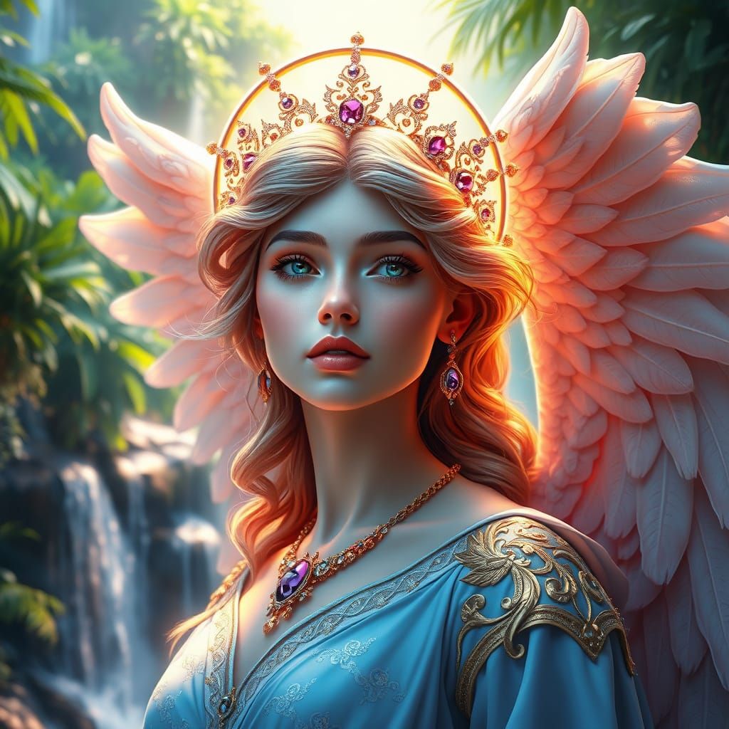 Ethereal Angel Portrait in Vibrant Paradise