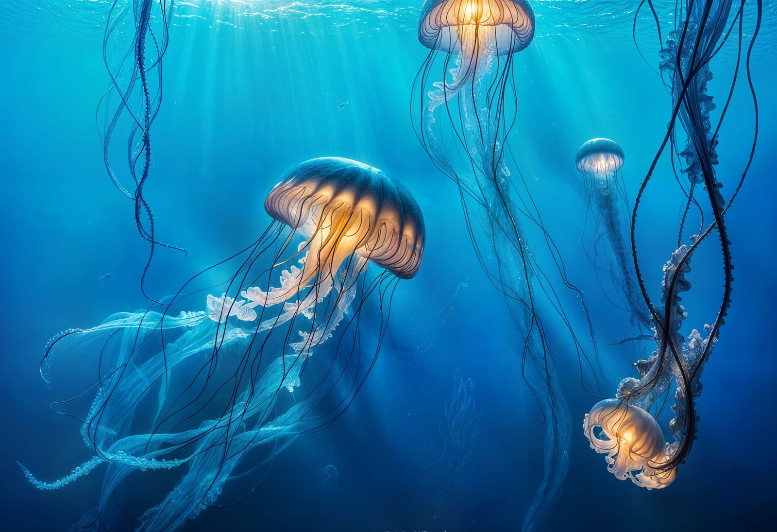 Ethereal Ice Jellyfish Floating Underwater