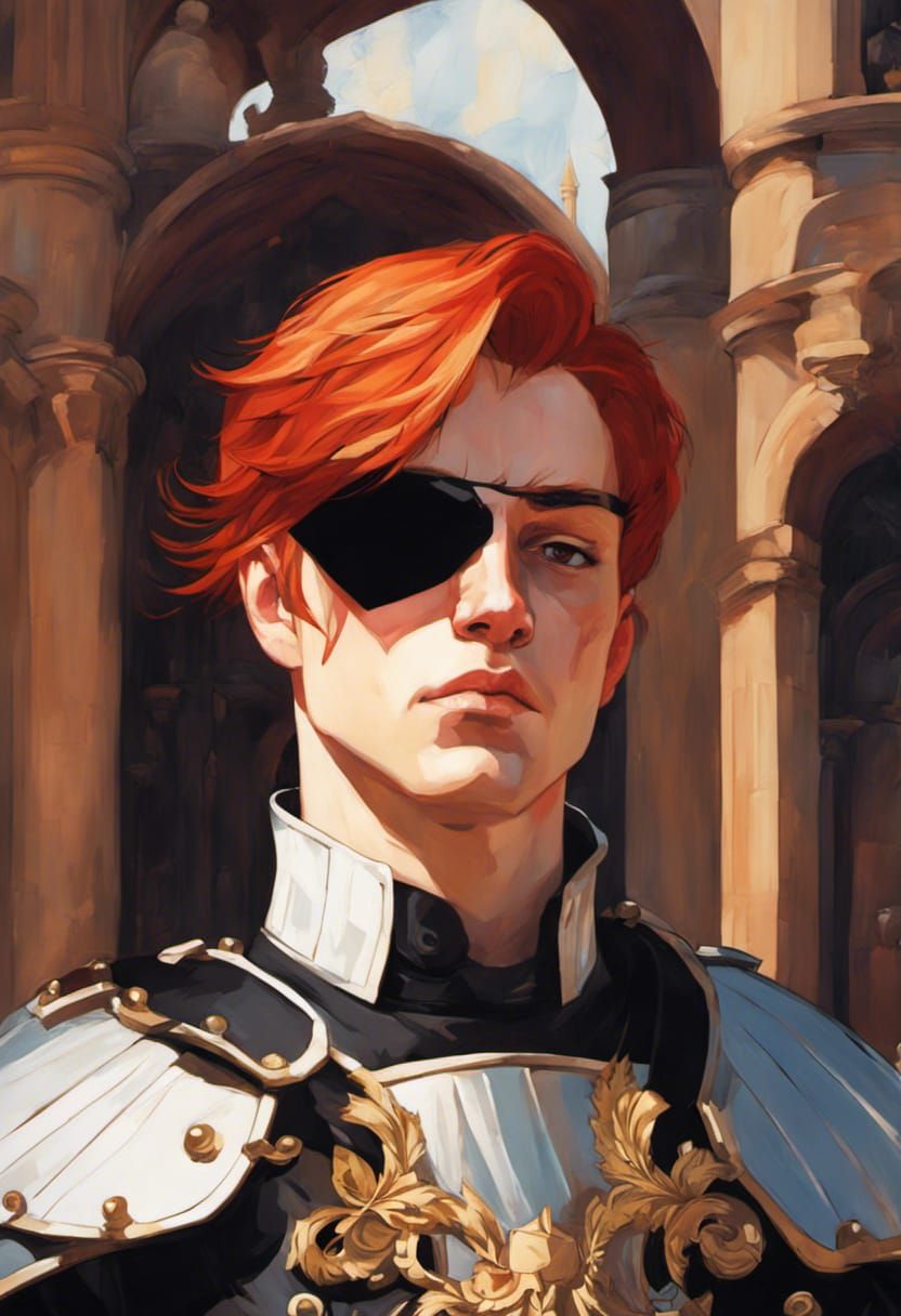 Knight with Eye Patch in Castle Garden