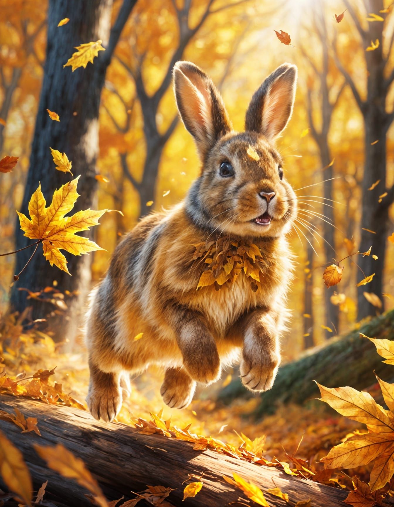 Sunny Bunny Jumps in Autumn Forest