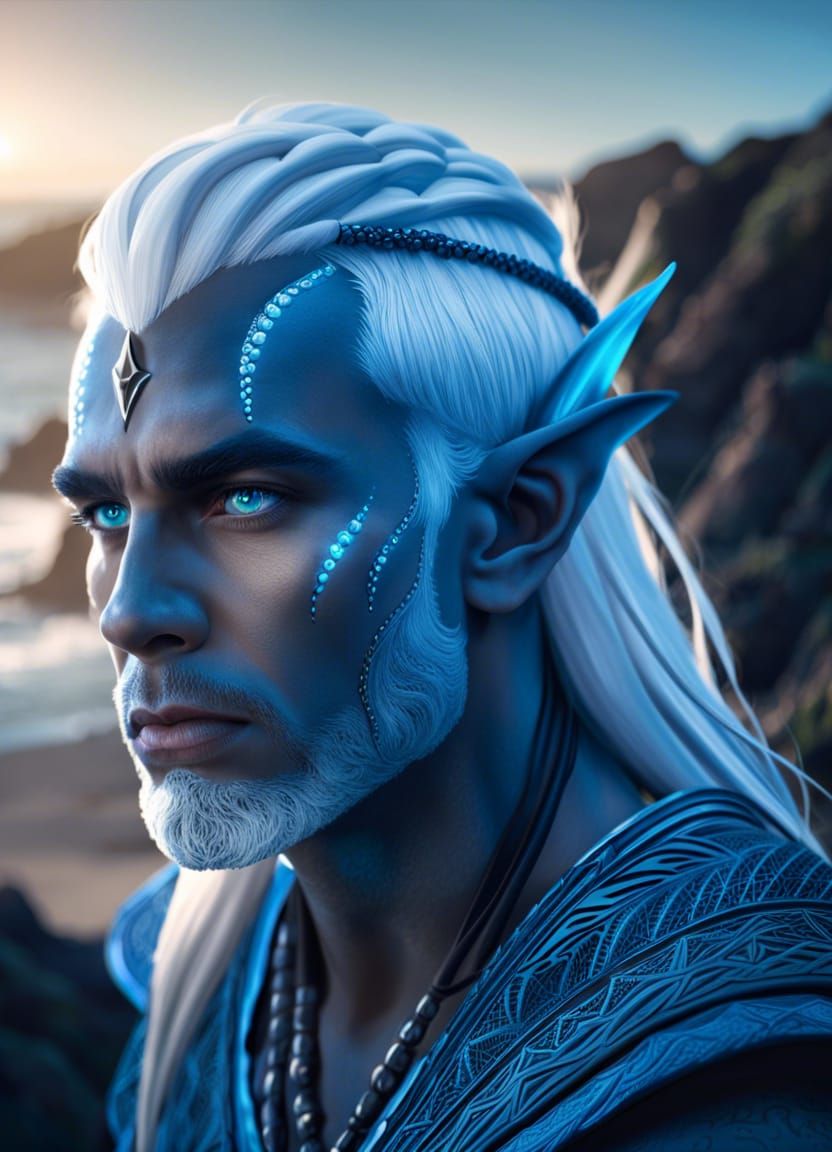 Sea Elf Portrait in a Dark Fantasy Style