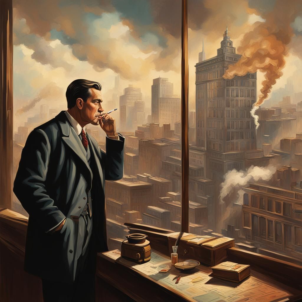 Hyperrealistic 1920s Businessman Smoking, Splash Art