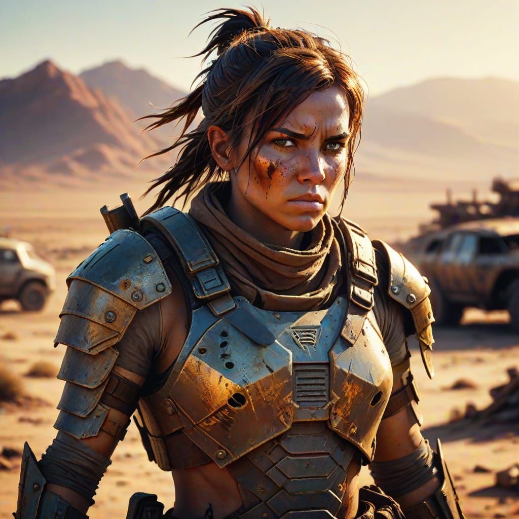 Female Warrior in Post-Apocalyptic Wasteland Art